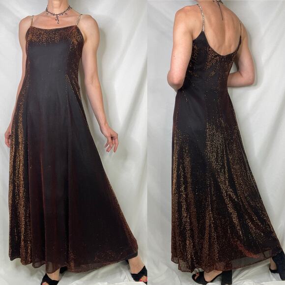 SOLD Scott McClintock copper metallic glitter prom dress maxi gown rhinestone - Picture 10 of 13